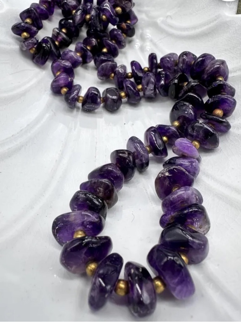 Vintage Amethyst Statement Necklace Free Form Purple Gemstone Gold Filled Beads